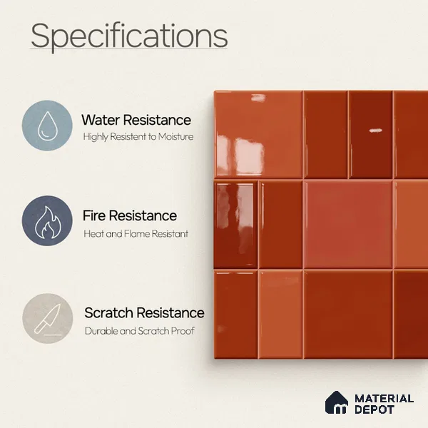 Faux Subway Wall Tile TL 11236 Terracotta Patch 2 ft x 1 ft Ceramic Glossy Finish Tile - 9 mm | Suitable For Bathroom, Basin Area, Kitchen Backsplash