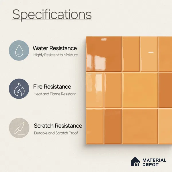 Faux Subway Wall Tile TL 11238 Amber Patchwork 2 ft x 1 ft Ceramic Glossy Finish Tile - 9 mm | Suitable For Bathroom, Balcony & Kitchen Backsplash (Sample)