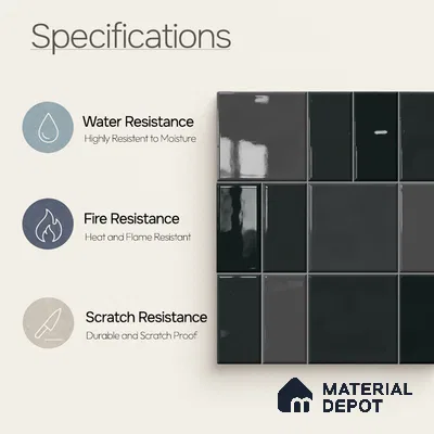 Faux Subway Wall Tile TL 11239 Graphite Matrix 2 ft x 1 ft Ceramic Glossy Finish Tile - 9 mm | Suitable For Bathroom, Basin Area, Kitchen Backsplash