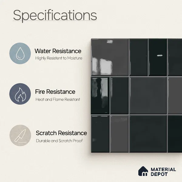 Faux Subway Wall Tile TL 11239 Graphite Matrix 2 ft x 1 ft Ceramic Glossy Finish Tile - 9 mm | Suitable For Bathroom, Basin Area, Kitchen Backsplash