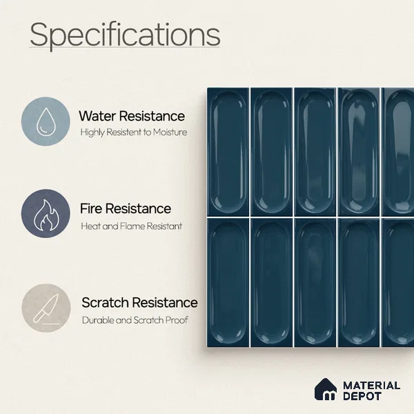 Faux Subway Wall Tile TL 11242 Aqua Capsule 2 ft x 1 ft Ceramic Glossy Finish Tile - 9 mm | Suitable For Bathroom, Dining Area, Kitchen Backsplash