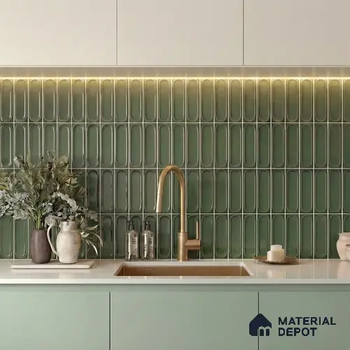 Faux Subway Wall Tile TL 11246 Verdant Capsule 2 ft x 1 ft Ceramic Glossy Finish Tile - 9 mm | Suitable For Bathroom, Balcony & Kitchen Backsplash