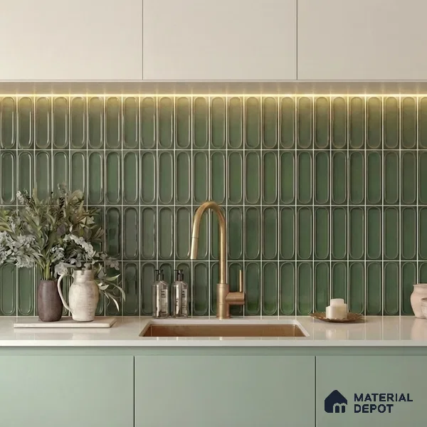 Faux Subway Wall Tile TL 11246 Verdant Capsule 2 ft x 1 ft Ceramic Glossy Finish Tile - 9 mm | Suitable For Bathroom, Dining Area, Kitchen Backsplash
