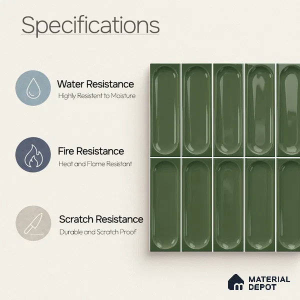 Faux Subway Wall Tile TL 11246 Verdant Capsule 2 ft x 1 ft Ceramic Glossy Finish Tile - 9 mm | Suitable For Bathroom, Dining Area, Kitchen Backsplash