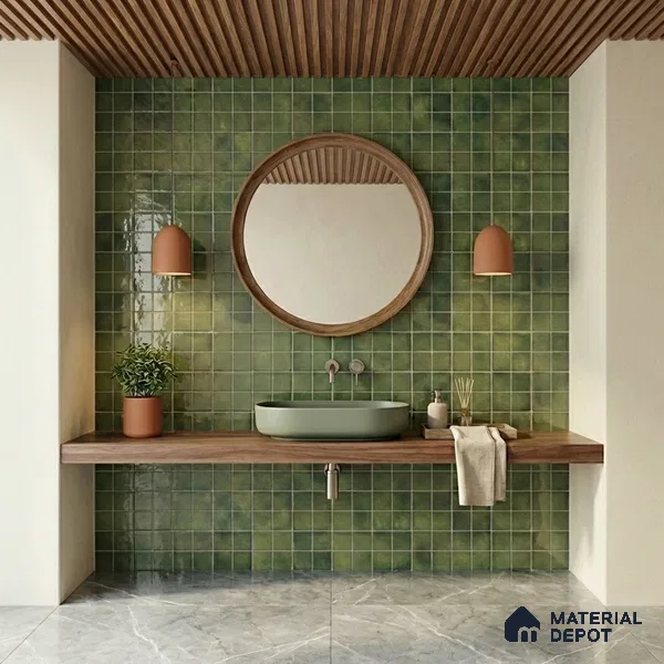 Faux Subway Wall Tile TL 11255 Meadow Mint 2 ft x 1 ft Ceramic Glossy Finish Tile - 9 mm | Suitable For Bathroom, Basin Area, Kitchen Backsplash