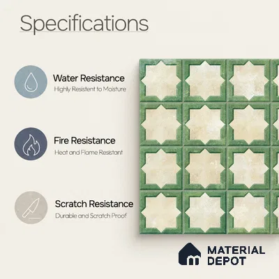 Patterned Wall Tile TL 11268 Sage Star 2 ft x 1 ft Ceramic Granulla Finish Tile - 9 mm | Suitable For Bathroom, Balcony & Kitchen Backsplash