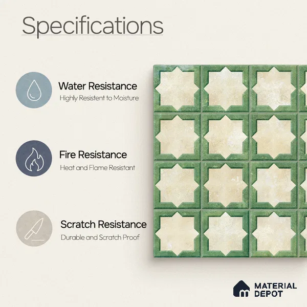 Patterned Wall Tile TL 11268 Sage Star 2 ft x 1 ft Ceramic Granulla Finish Tile - 9 mm | Suitable For Bathroom, Balcony & Kitchen Backsplash