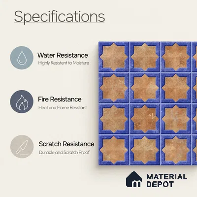 Patterned Wall Tile TL 11269 Cobalt Starburst 2 ft x 1 ft Ceramic Granulla Finish Tile - 9 mm | Suitable For Bathroom, Balcony & Kitchen Backsplash