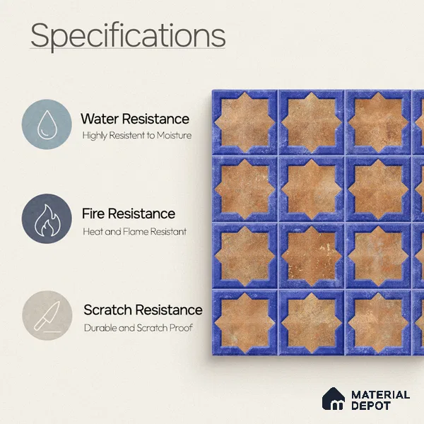 Patterned Wall Tile TL 11269 Cobalt Starburst 2 ft x 1 ft Ceramic Granulla Finish Tile - 9 mm | Suitable For Bathroom, Balcony & Kitchen Backsplash