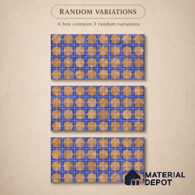 Patterned Wall Tile TL 11269 Cobalt Starburst 2 ft x 1 ft Ceramic Granulla Finish Tile - 9 mm | Suitable For Bathroom, Balcony & Kitchen Backsplash