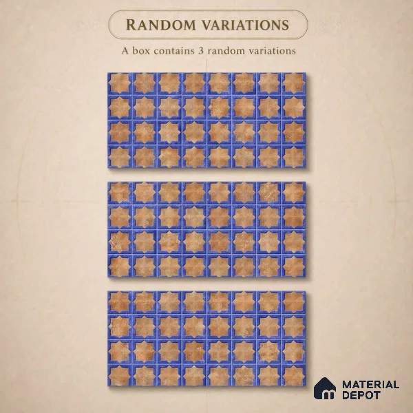 Patterned Wall Tile TL 11269 Cobalt Starburst 2 ft x 1 ft Ceramic Granulla Finish Tile - 9 mm | Suitable For Bathroom, Balcony & Kitchen Backsplash
