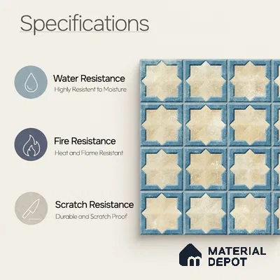 Patterned Wall Tile TL 11271 Azure Medina 2 ft x 1 ft Ceramic Granulla Finish Tile - 9 mm | Suitable For Bathroom, Balcony & Kitchen Backsplash
