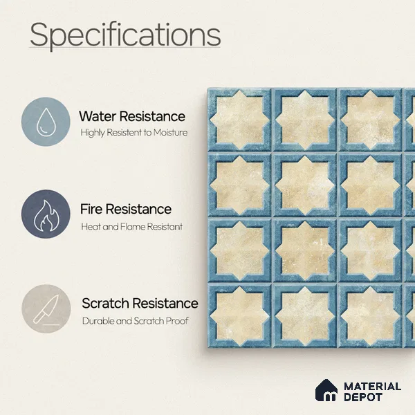 Patterned Wall Tile TL 11271 Azure Medina 2 ft x 1 ft Ceramic Granulla Finish Tile - 9 mm | Suitable For Bathroom, Balcony & Kitchen Backsplash