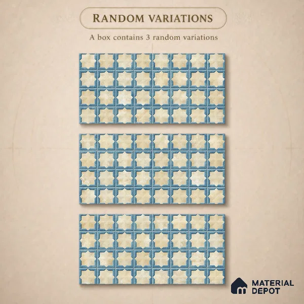 Patterned Wall Tile TL 11271 Azure Medina 2 ft x 1 ft Ceramic Granulla Finish Tile - 9 mm | Suitable For Bathroom, Balcony & Kitchen Backsplash