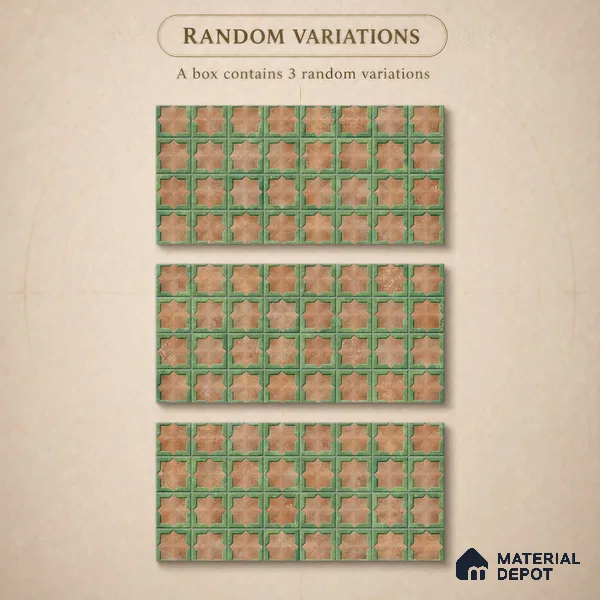 Patterned Wall Tile TL 11272 Verdant Star 2 ft x 1 ft Ceramic Granulla Finish Tile - 9 mm | Suitable For Bathroom, Balcony & Kitchen Backsplash