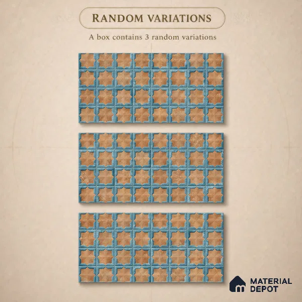 Patterned Wall Tile TL 11274 Azure Starburst 2 ft x 1 ft Ceramic Granulla Finish Tile - 9 mm | Suitable For Bathroom, Balcony & Kitchen Backsplash