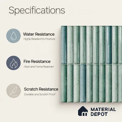 Faux Subway Wall Tile TL 11286 Seafoam Reed 1 ft x 1 ft Ceramic Glossy Finish Tile - 10 mm | Suitable For Bathroom, Dining Area, Kitchen Backsplash