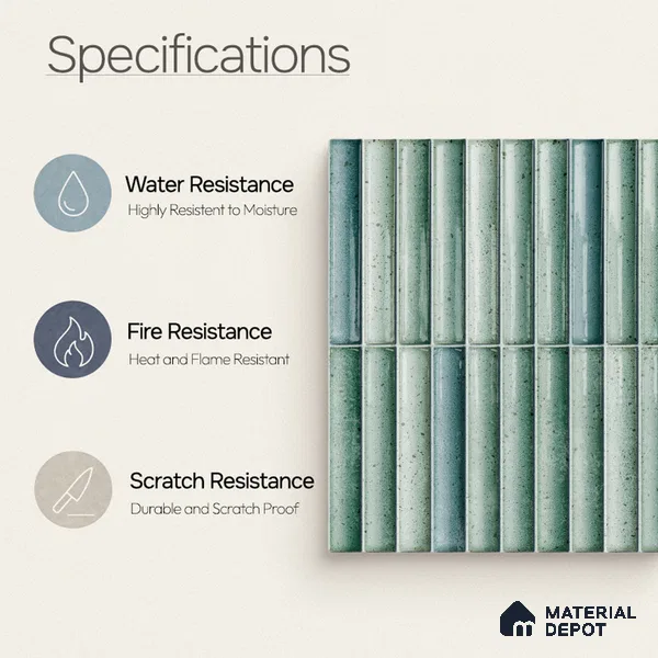 Faux Subway Wall Tile TL 11286 Seafoam Reed 1 ft x 1 ft Ceramic Glossy Finish Tile - 10 mm | Suitable For Bathroom, Dining Area, Kitchen Backsplash