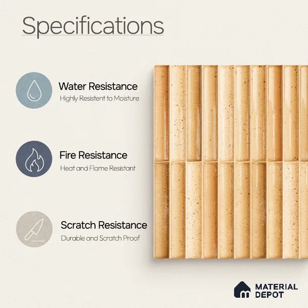 Faux Subway Wall Tile TL 11287 Spiced Fluted Ochre 1 ft x 1 ft Ceramic Glossy Finish Tile - 10 mm | Suitable For Bathroom, Dining Area, Kitchen Backsplash