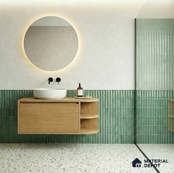 Faux Subway Wall Tile TL 11288 Verdant Pillar 1 ft x 1 ft Ceramic Glossy Finish Tile - 10 mm | Suitable For Bathroom, Dining Area, Kitchen Backsplash