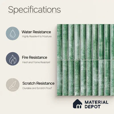 Faux Subway Wall Tile TL 11288 Verdant Pillar 1 ft x 1 ft Ceramic Glossy Finish Tile - 10 mm | Suitable For Bathroom, Dining Area, Kitchen Backsplash