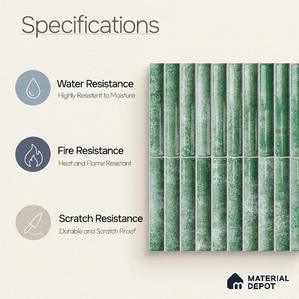 Faux Subway Wall Tile TL 11288 Verdant Pillar 1 ft x 1 ft Ceramic Glossy Finish Tile - 10 mm | Suitable For Bathroom, Dining Area, Kitchen Backsplash