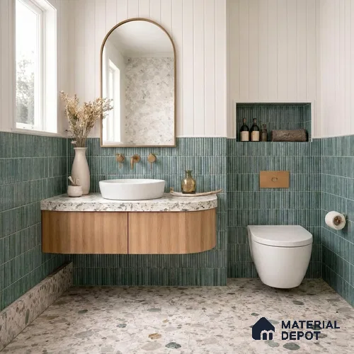 Faux Subway Wall Tile TL 11289 Verdigris Ridge 1 ft x 1 ft Ceramic Glossy Finish Tile - 10 mm | Suitable For Bathroom, Dining Area, Kitchen Backsplash