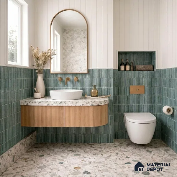 Faux Subway Wall Tile TL 11289 Verdigris Ridge 1 ft x 1 ft Ceramic Glossy Finish Tile - 10 mm | Suitable For Bathroom, Dining Area, Kitchen Backsplash