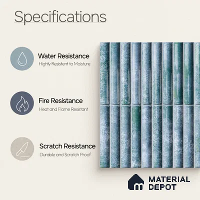 Faux Subway Wall Tile TL 11289 Verdigris Ridge 1 ft x 1 ft Ceramic Glossy Finish Tile - 10 mm | Suitable For Bathroom, Dining Area, Kitchen Backsplash