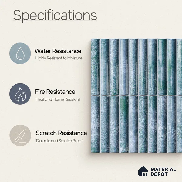 Faux Subway Wall Tile TL 11289 Verdigris Ridge 1 ft x 1 ft Ceramic Glossy Finish Tile - 10 mm | Suitable For Bathroom, Dining Area, Kitchen Backsplash