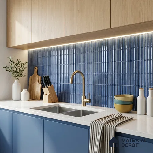 Faux Subway Wall Tile TL 11292 Indigo Ridge 1 ft x 1 ft Ceramic Glossy Finish Tile - 10 mm | Suitable For Bathroom, Dining Area, Kitchen Backsplash