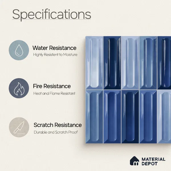 Faux Subway Wall Tile TL 11293 Azure Prism 1 ft x 1 ft Ceramic Glossy Finish Tile - 10 mm | Suitable For Bathroom, Balcony & Kitchen Backsplash (Sample)