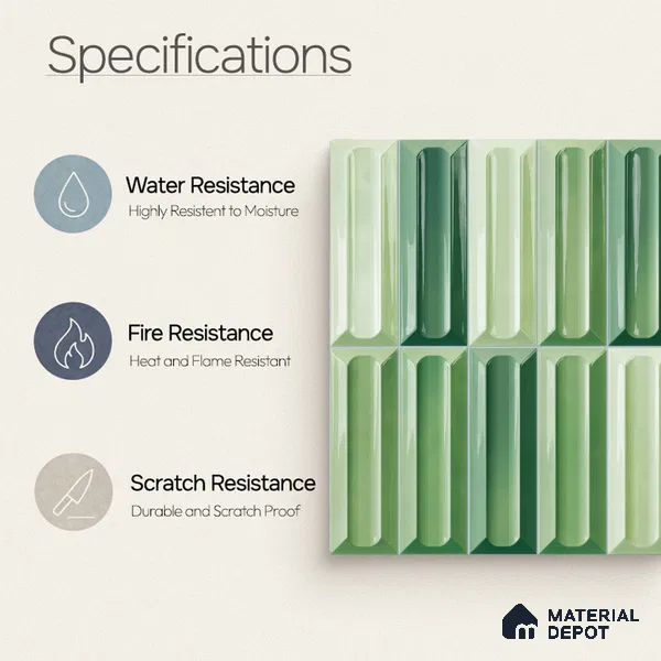 Faux Subway Wall Tile TL 11294 Verdant Prism 1 ft x 1 ft Ceramic Glossy Finish Tile - 10 mm | Suitable For Bathroom, Balcony & Kitchen Backsplash