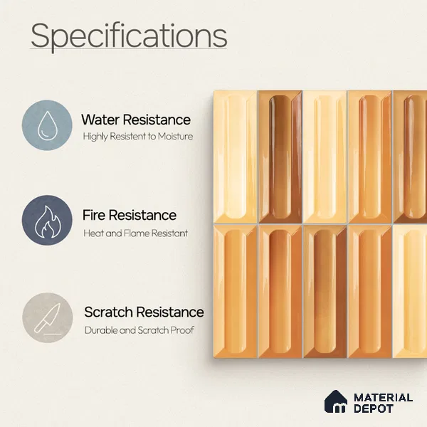 Faux Subway Wall Tile TL 11295 Amber Prism 1 ft x 1 ft Ceramic Glossy Finish Tile - 10 mm | Suitable For Bathroom, Basin Area, Kitchen Backsplash