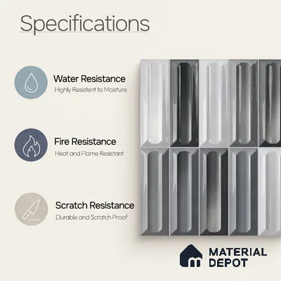 Faux Subway Wall Tile TL 11296 Graphite Capsule 1 ft x 1 ft Ceramic Glossy Finish Tile - 10 mm | Suitable For Bathroom, Dining Area, Kitchen Backsplash