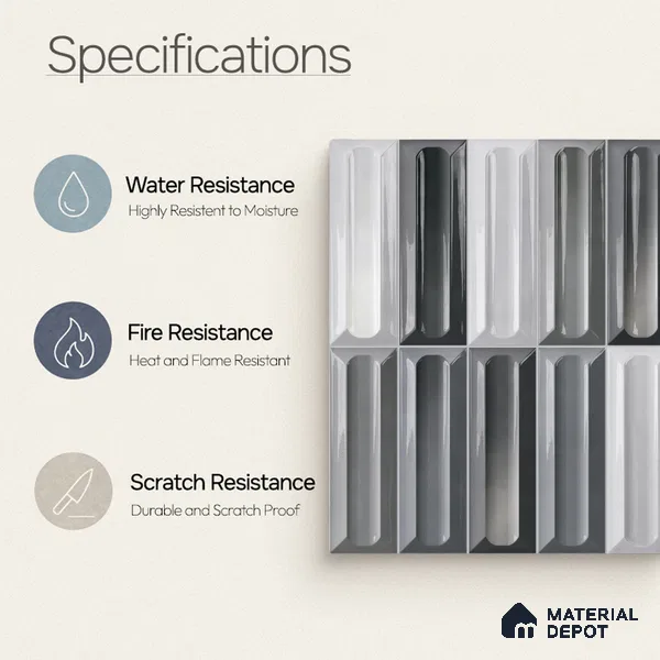 Faux Subway Wall Tile TL 11296 Graphite Capsule 1 ft x 1 ft Ceramic Glossy Finish Tile - 10 mm | Suitable For Bathroom, Dining Area, Kitchen Backsplash