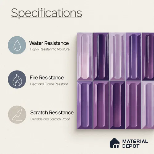 Faux Subway Wall Tile TL 11297 Violet Prism 1 ft x 1 ft Ceramic Glossy Finish Tile - 10 mm | Suitable For Bathroom, Balcony & Kitchen Backsplash