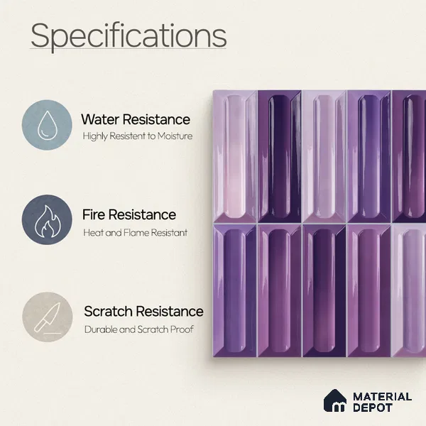 Faux Subway Wall Tile TL 11297 Violet Prism 1 ft x 1 ft Ceramic Glossy Finish Tile - 10 mm | Suitable For Bathroom, Balcony & Kitchen Backsplash (Sample)