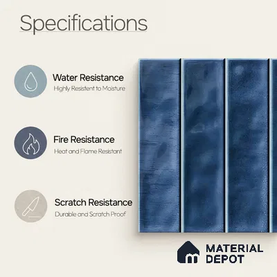 Faux Subway Wall Tile TL 11298 Indigo Plank 1 ft x 1 ft Ceramic Glossy Finish Tile - 10 mm | Suitable For Bathroom, Dining Area, Kitchen Backsplash
