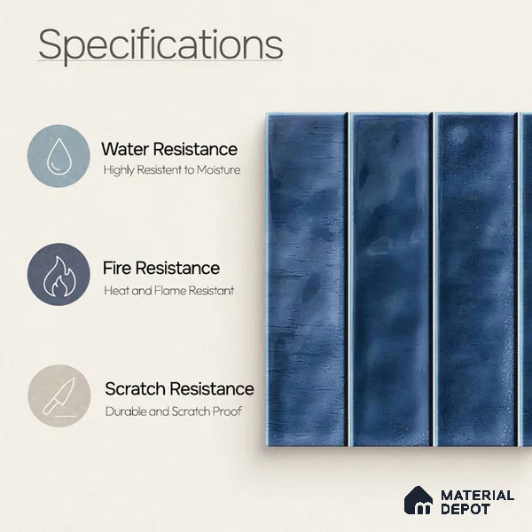 Faux Subway Wall Tile TL 11298 Indigo Plank 1 ft x 1 ft Ceramic Glossy Finish Tile - 10 mm | Suitable For Bathroom, Dining Area, Kitchen Backsplash