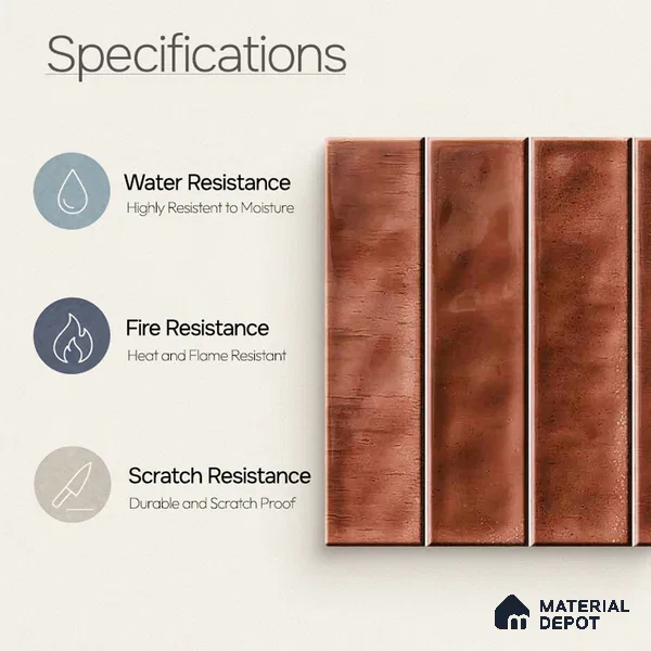 Faux Subway Wall Tile TL 11301 Copperwood Plank 1 ft x 1 ft Ceramic Glossy Finish Tile - 10 mm | Suitable For Bathroom, Kitchen Backsplash