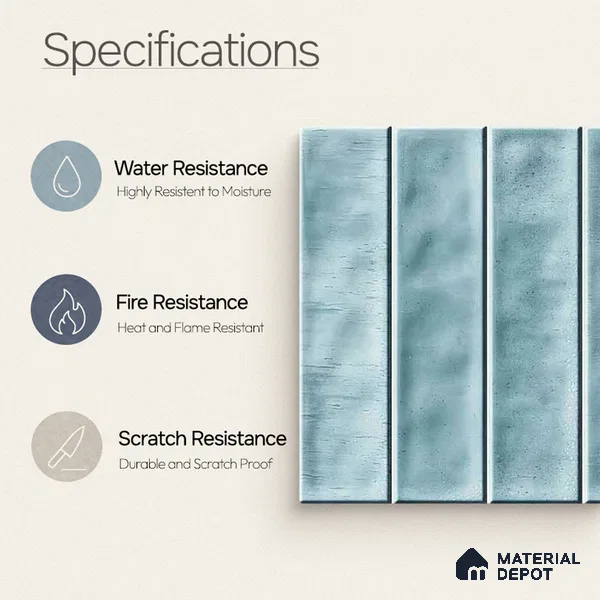 Faux Subway Wall Tile TL 11303 Mist Blue Plank 1 ft x 1 ft Ceramic Glossy Finish Tile - 10 mm | Suitable For Bathroom, Dining Area, Kitchen Backsplash