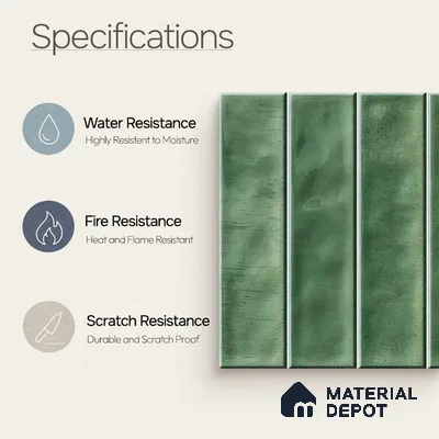 Faux Subway Wall Tile TL 11304 Sage Flute 1 ft x 1 ft Ceramic Glossy Finish Tile - 10 mm | Suitable For Bathroom, Dining Area, Kitchen Backsplash