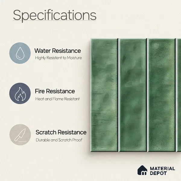 Faux Subway Wall Tile TL 11304 Sage Flute 1 ft x 1 ft Ceramic Glossy Finish Tile - 10 mm | Suitable For Bathroom, Dining Area, Kitchen Backsplash