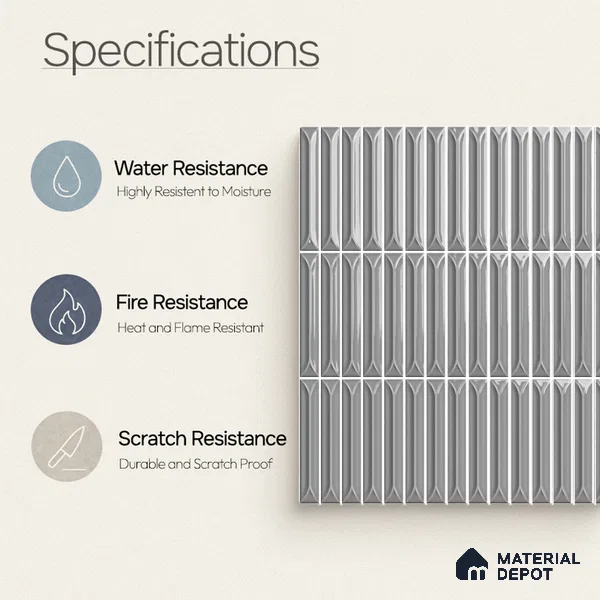 Faux Kitkat Subway Wall Tile TL 11308 Graphite Arrow 1 ft x 1 ft Ceramic Glossy Finish Tile - 10 mm | Suitable For Bathroom, Balcony & Kitchen Backsplash