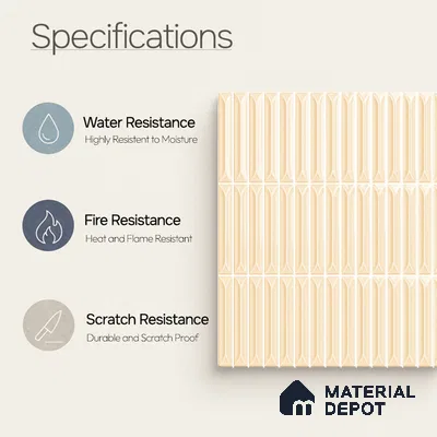 Faux Kitkat Subway Wall Tile TL 11309 Ivory Arrowline 1 ft x 1 ft Ceramic Glossy Finish Tile - 10 mm | Suitable For Bathroom, Dining Area, Kitchen Backsplash