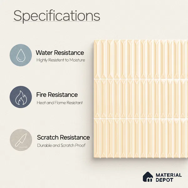 Faux Kitkat Subway Wall Tile TL 11309 Ivory Arrowline 1 ft x 1 ft Ceramic Glossy Finish Tile - 10 mm | Suitable For Bathroom, Dining Area, Kitchen Backsplash