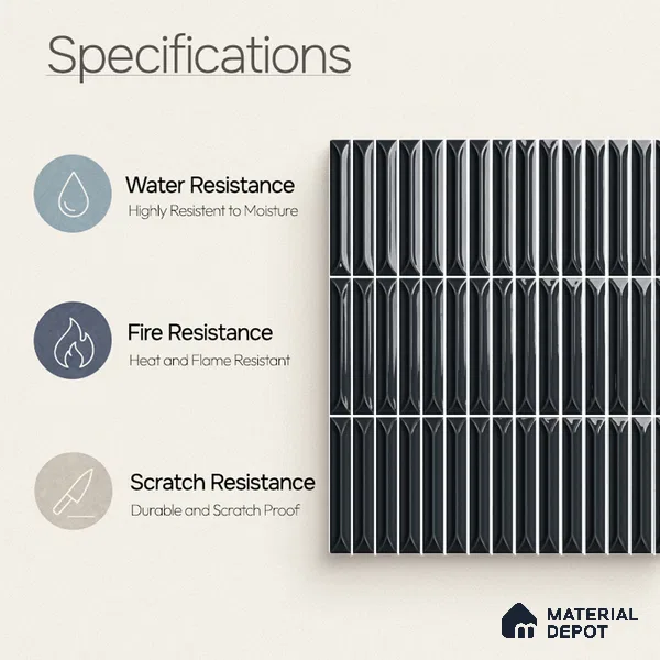 Faux Kitkat Subway Wall Tile TL 11310 Noir Pinnacle 1 ft x 1 ft Ceramic Glossy Finish Tile - 10 mm | Suitable For Bathroom, Balcony & Kitchen Backsplash (Sample)