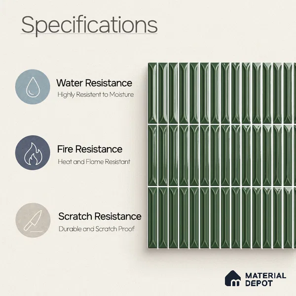 Faux Kitkat Subway Wall Tile TL 11311 Verdant Arrow 1 ft x 1 ft Ceramic Glossy Finish Tile - 10 mm | Suitable For Bathroom, Balcony & Kitchen Backsplash (Sample)