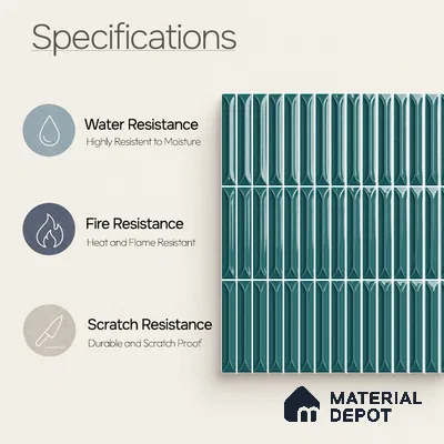 Faux Kitkat Subway Wall Tile TL 11312 Teal Arrowline 1 ft x 1 ft Ceramic Glossy Finish Tile - 10 mm | Suitable For Bathroom, Dining Area, Kitchen Backsplash